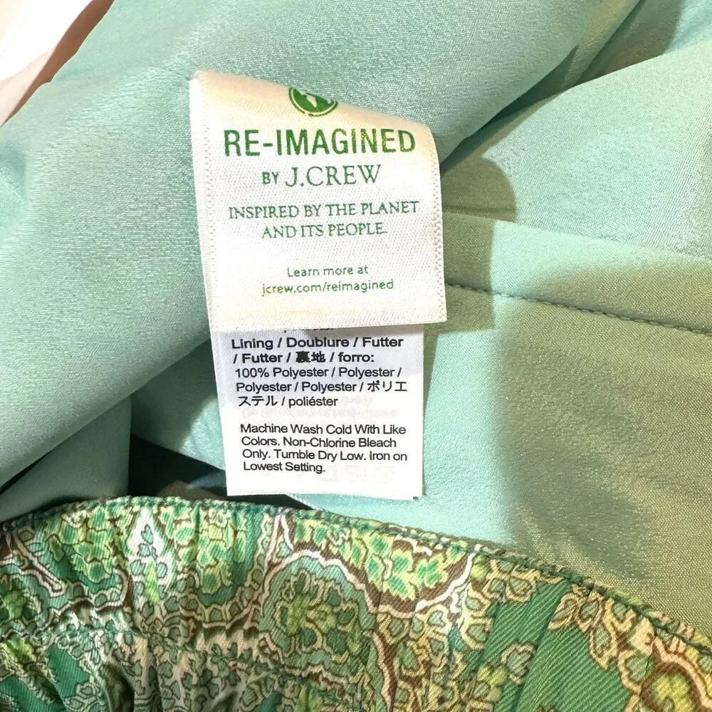 J Crew Collection Pants Womens 8 Green Paisley Satin Wide Leg Cropped AV440